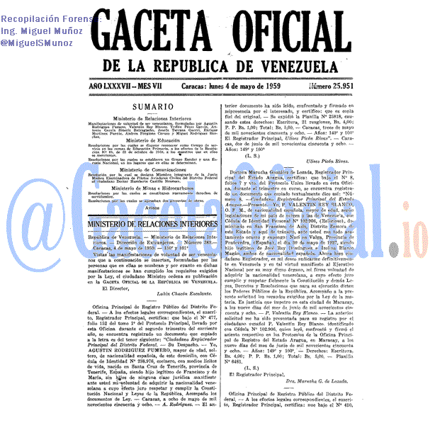 Gaceta Oficial 25951 del 4 Mayo 1959