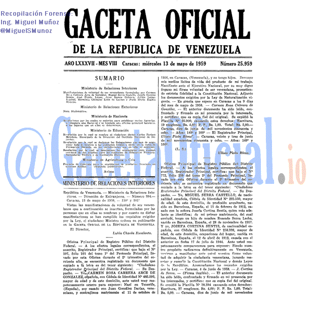 Gaceta Oficial 25959 del 13 Mayo 1959