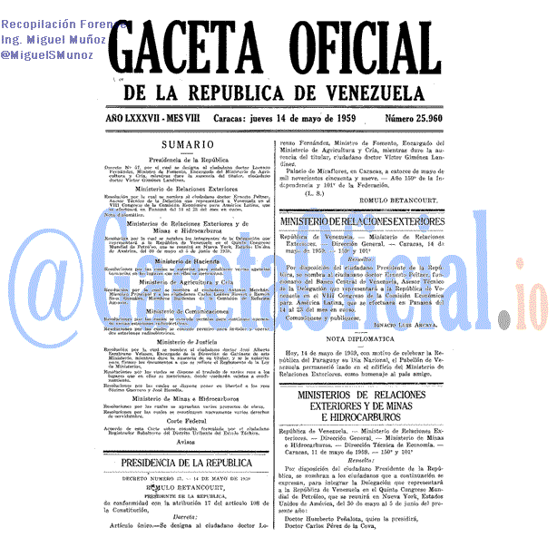 Gaceta Oficial 25960 del 14 Mayo 1959
