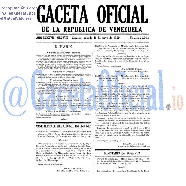 Gaceta Oficial 25962 del 16 Mayo 1959