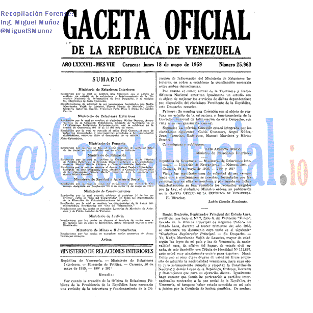 Gaceta Oficial 25963 del 18 Mayo 1959