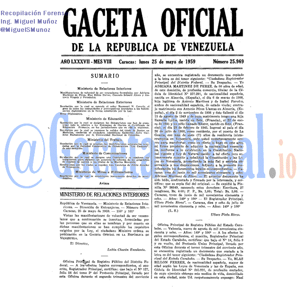 Gaceta Oficial 25969 del 25 Mayo 1959