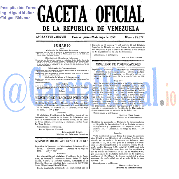Gaceta Oficial 25972 del 28 Mayo 1959