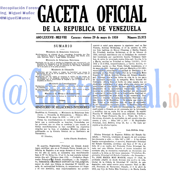 Gaceta Oficial 25973 del 29 Mayo 1959
