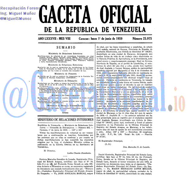 Gaceta Oficial 25975 del 1 Junio 1959