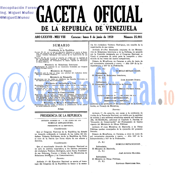 Gaceta Oficial 25981 del 8 Junio 1959