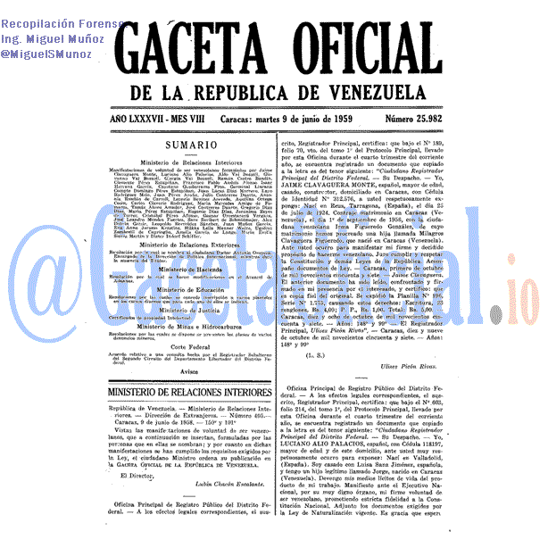 Gaceta Oficial 25982 del 9 Junio 1959