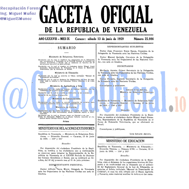 Gaceta Oficial 25986 del 13 Junio 1959