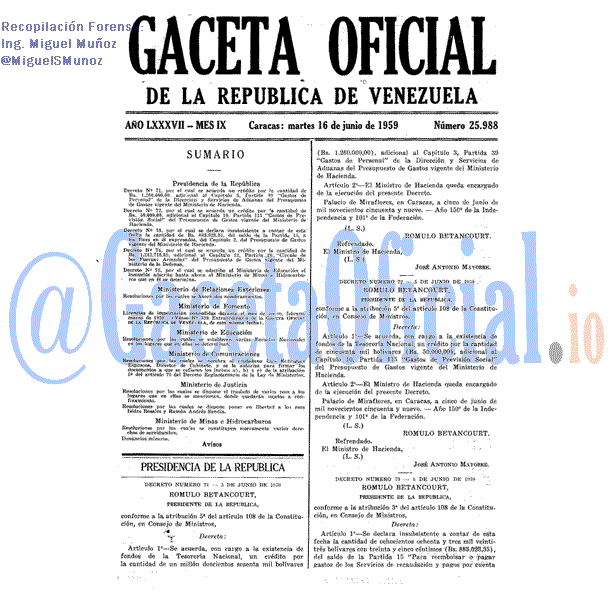 Gaceta Oficial 25988 del 16 Junio 1959