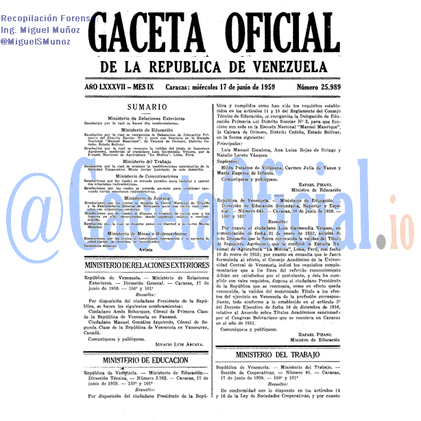 Gaceta Oficial 25989 del 17 Junio 1959