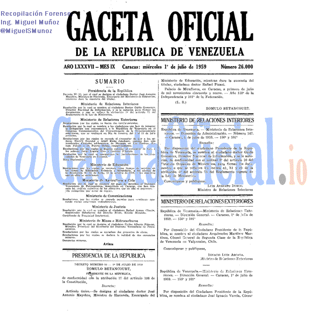 Gaceta Oficial 26000 del 1 Julio 1959