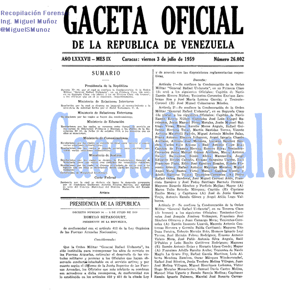 Gaceta Oficial 26002 del 3 Julio 1959