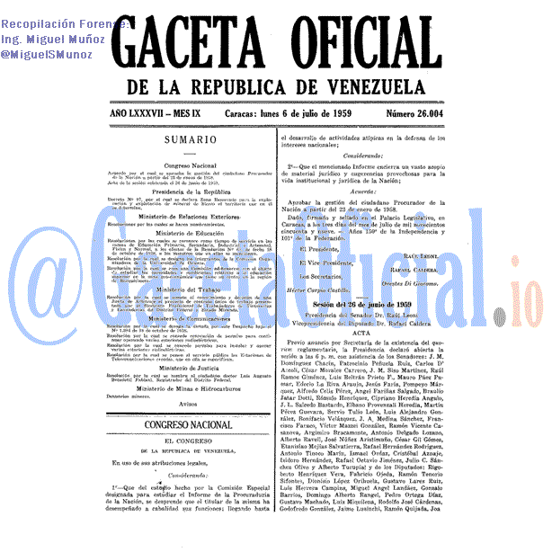 Gaceta Oficial 26004 del 6 Julio 1959