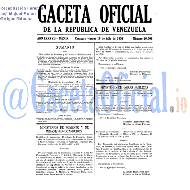 Gaceta Oficial 26008 del 10 Julio 1959