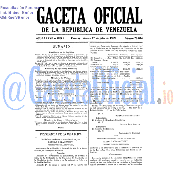 Gaceta Oficial 26014 del 17 Julio 1959