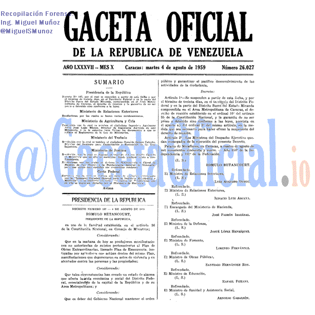 Gaceta Oficial 26027 del 4 Agosto 1959