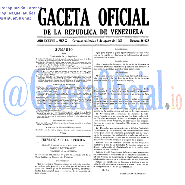 Gaceta Oficial 26028 del 5 Agosto 1959