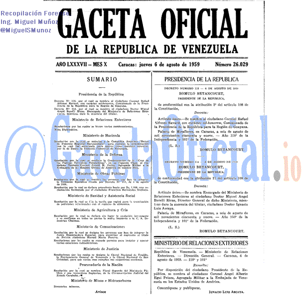 Gaceta Oficial 26029 del 6 Agosto 1959