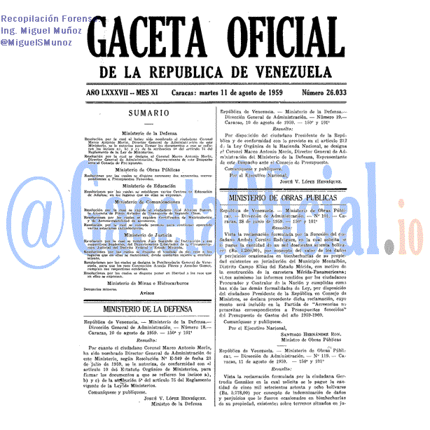 Gaceta Oficial 26033 del 11 Agosto 1959