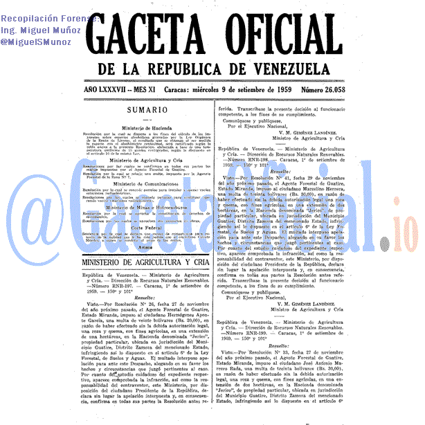 Gaceta Oficial 26058 del 9 Septiembre 1959