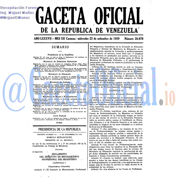 Gaceta Oficial 26070 del 23 Septiembre 1959
