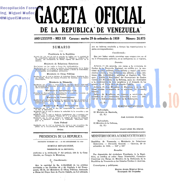 Gaceta Oficial 26075 del 29 Septiembre 1959