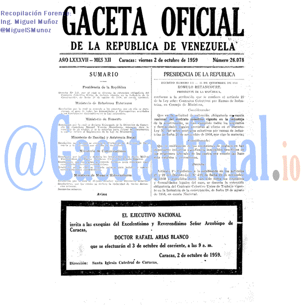 Gaceta Oficial 26078 del 2 Octubre 1959