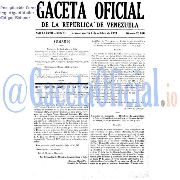 Gaceta Oficial 26080 del 6 Octubre 1959