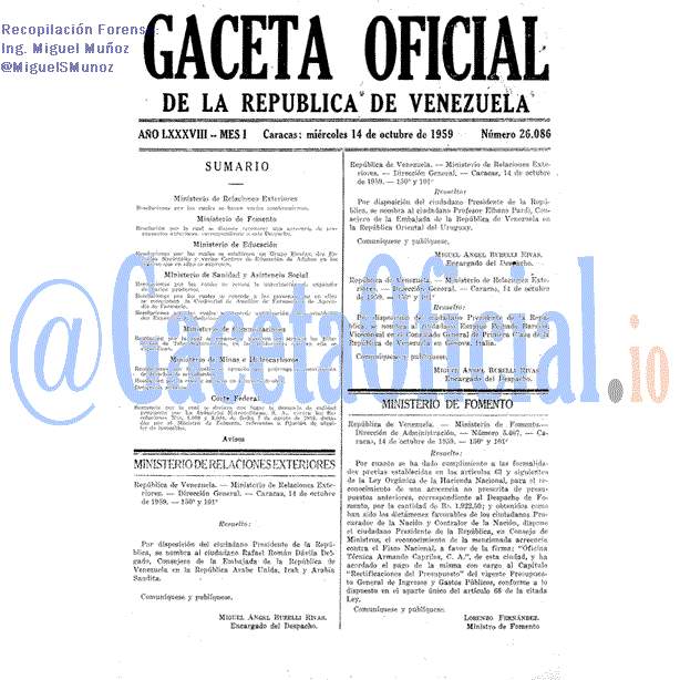 Gaceta Oficial 26086 del 14 Octubre 1959