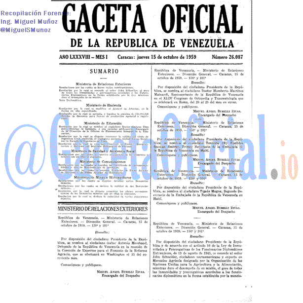 Gaceta Oficial 26087 del 15 Octubre 1959