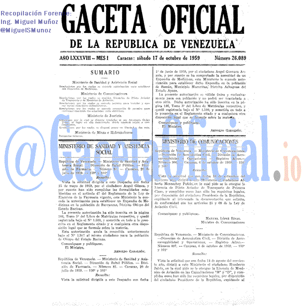 Gaceta Oficial 26089 del 17 Octubre 1959