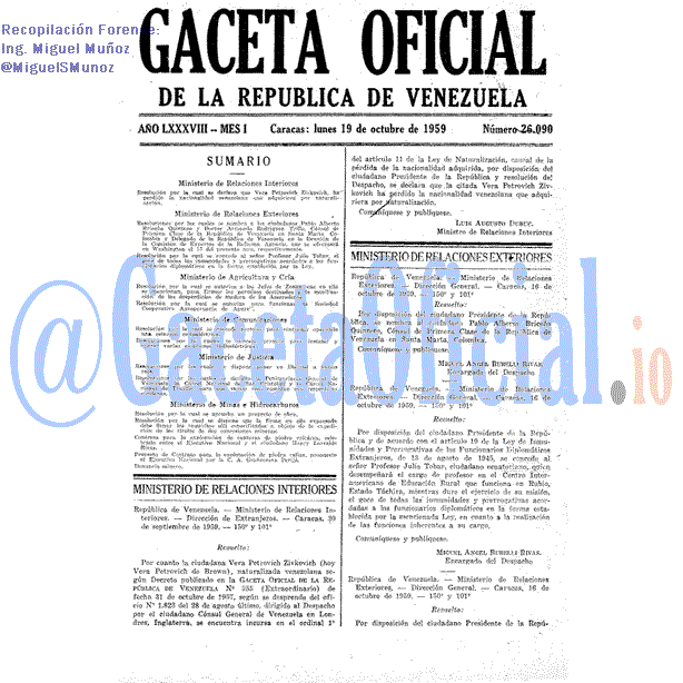 Gaceta Oficial 26090 del 19 Octubre 1959