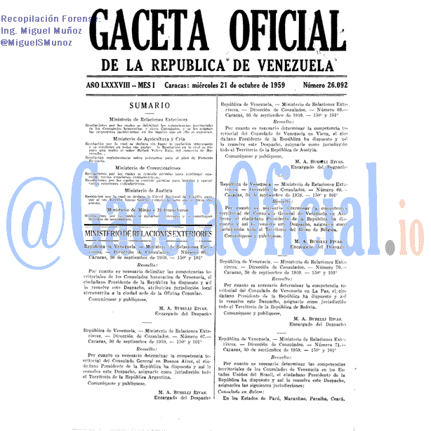Gaceta Oficial 26092 del 21 Octubre 1959