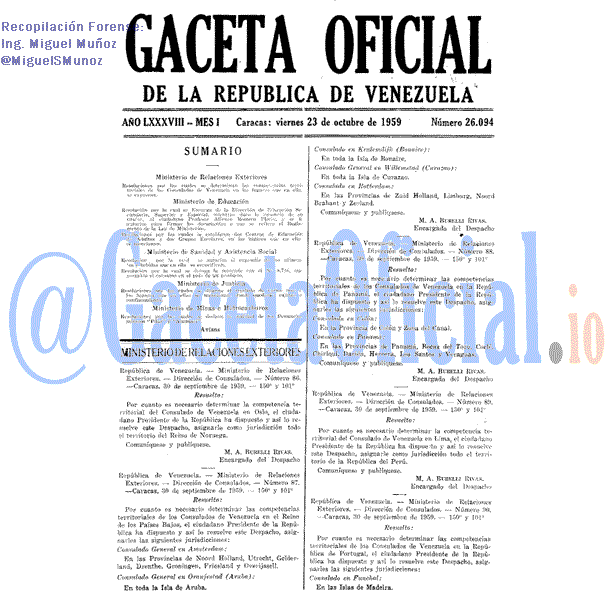 Gaceta Oficial 26094 del 23 Octubre 1959