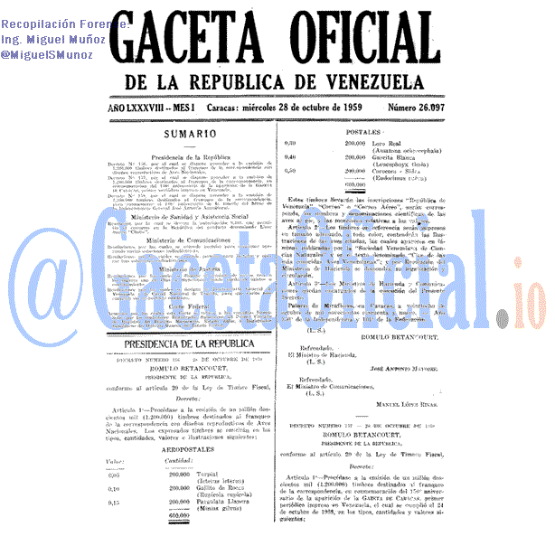 Gaceta Oficial 26097 del 28 Octubre 1959