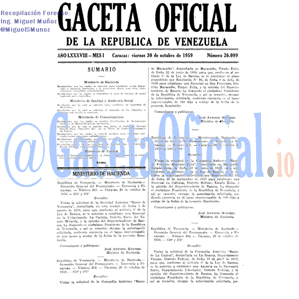 Gaceta Oficial 26099 del 30 Octubre 1959