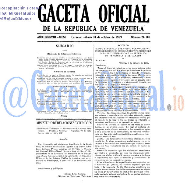 Gaceta Oficial 26100 del 31 Octubre 1959