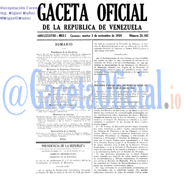 Gaceta Oficial 26102 del 3 Noviembre 1959
