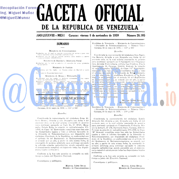 Gaceta Oficial 26105 del 6 Noviembre 1959