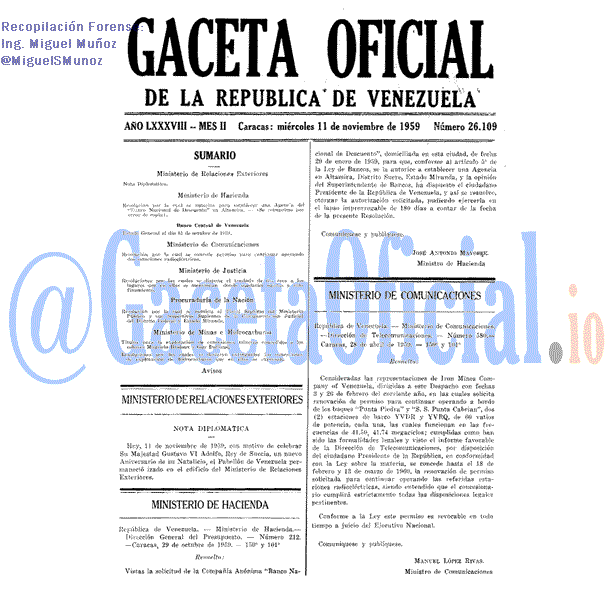 Gaceta Oficial 26109 del 11 Noviembre 1959