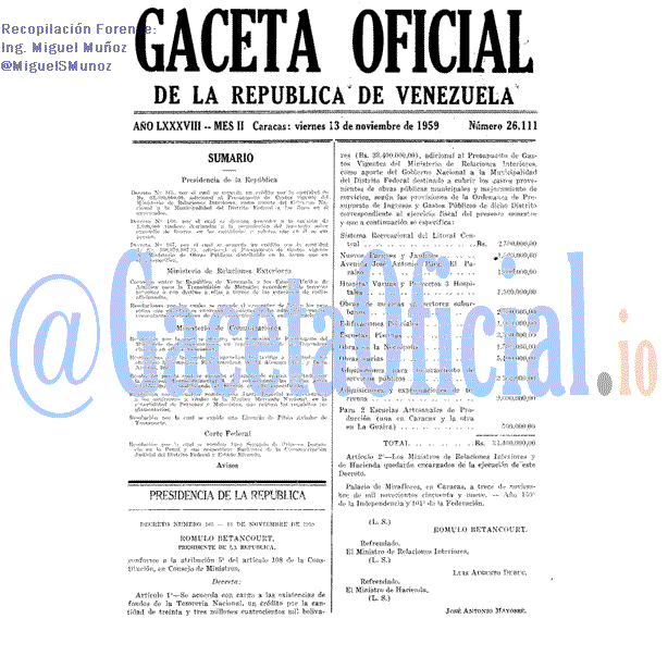 Gaceta Oficial 26111 del 13 Noviembre 1959