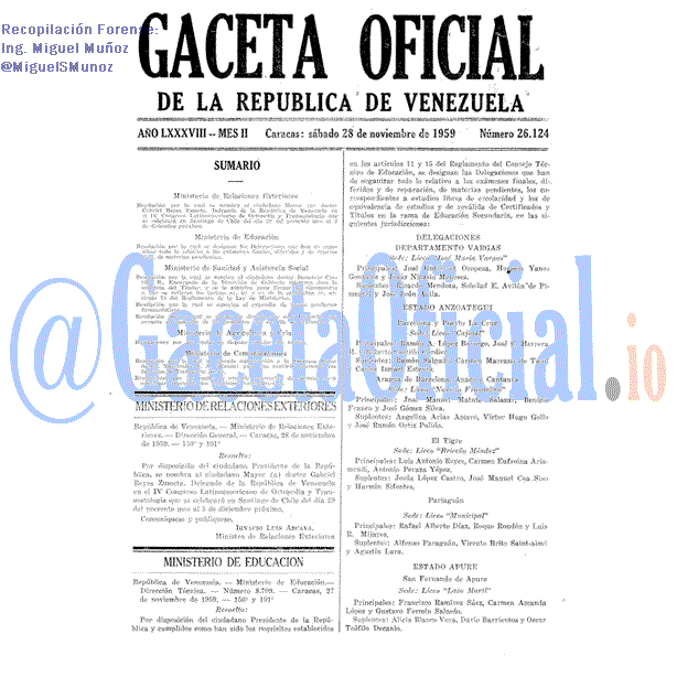 Gaceta Oficial 26124 del 28 Noviembre 1959
