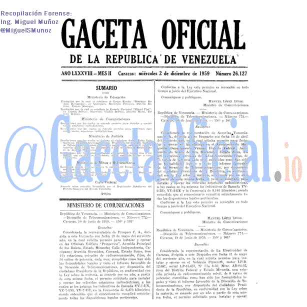 Gaceta Oficial 26127 del 2 Diciembre 1959