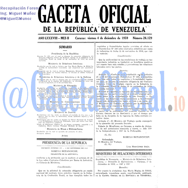 Gaceta Oficial 26129 del 4 Diciembre 1959