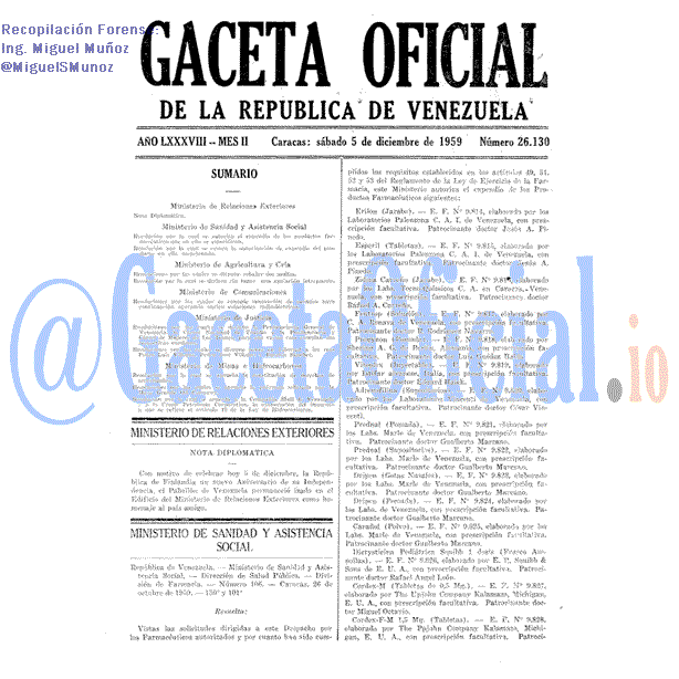 Gaceta Oficial 26130 del 5 Diciembre 1959