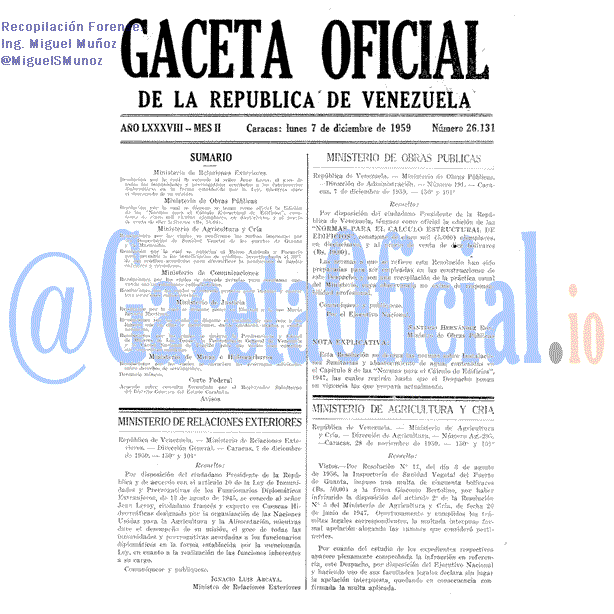 Gaceta Oficial 26131 del 7 Diciembre 1959