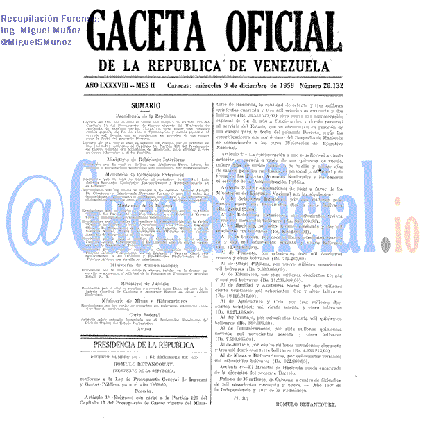 Gaceta Oficial 26132 del 9 Diciembre 1959
