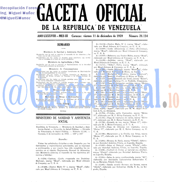 Gaceta Oficial 26134 del 11 Diciembre 1959