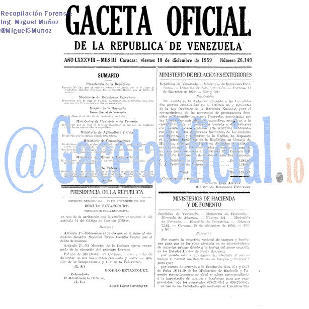 Gaceta Oficial 26140 del 18 Diciembre 1959