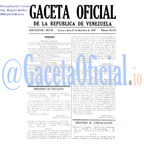 Gaceta Oficial 26142 del 21 Diciembre 1959